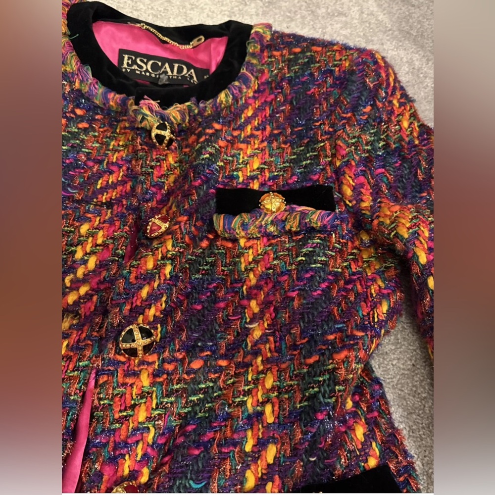 RARE Escada multicolored tweed gold button blazer - Picture 4 of 7